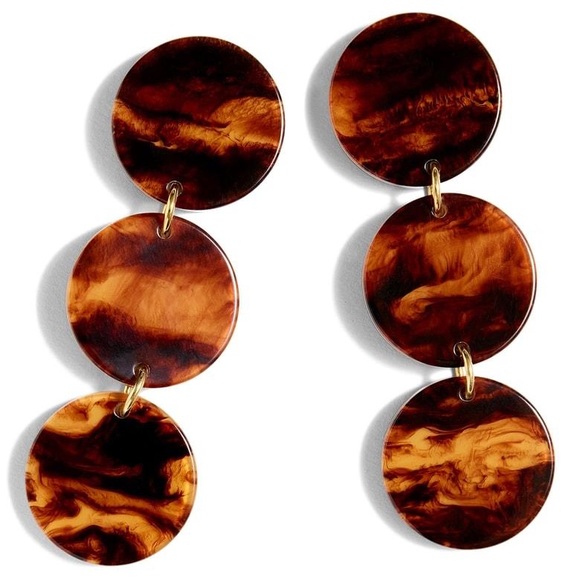 JCREW Resin Disc Drop Earrings NWT OS Caramel - Picture 2 of 5